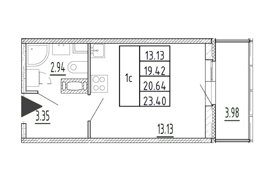 Квартира студия 19.42 м², 3/13 эт., ЖК «Полис Приморский 2»